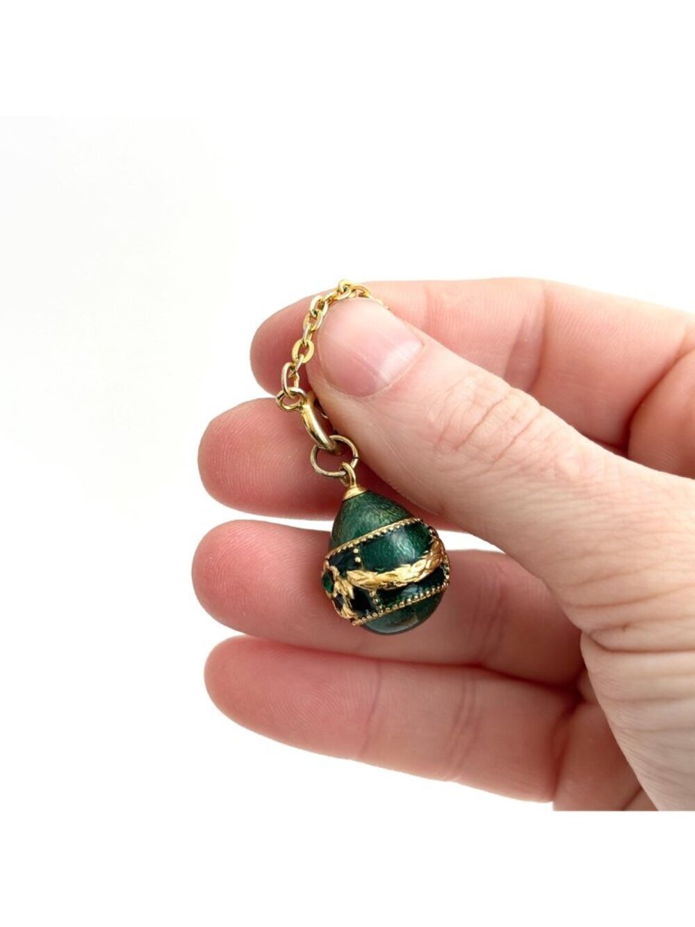 Joan Rivers Green Enameled Green Rhinestoned Gold Toned Vintage Pendant | Charm - Picture 9 of 11